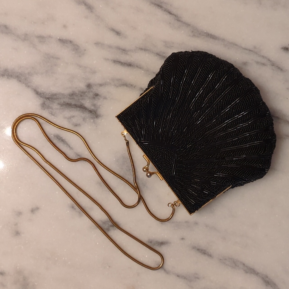 Andre Cellini Black Beaded Evening Shoulder/Clutch bag.Excellent condition